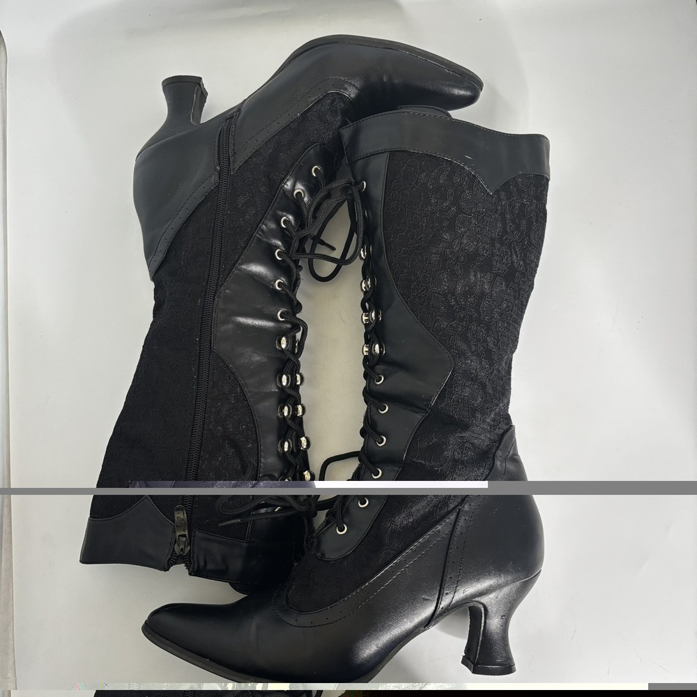 Ellie Rebecca Boot Black Lace Up 10 Spool Heel Witchy Whimsigoth Dark Romantic - Picture 9 of 16